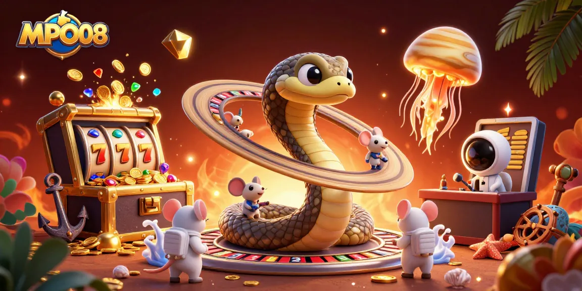 MPO08 players engaging with colorful slots and cosmic themes in a vibrant online gaming scene.