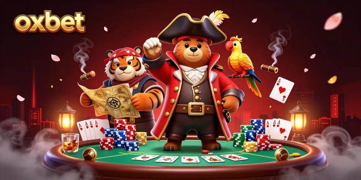 oxbet brings excitement to the poker table with a pirate bear, tiger first mate, and rich casino elements