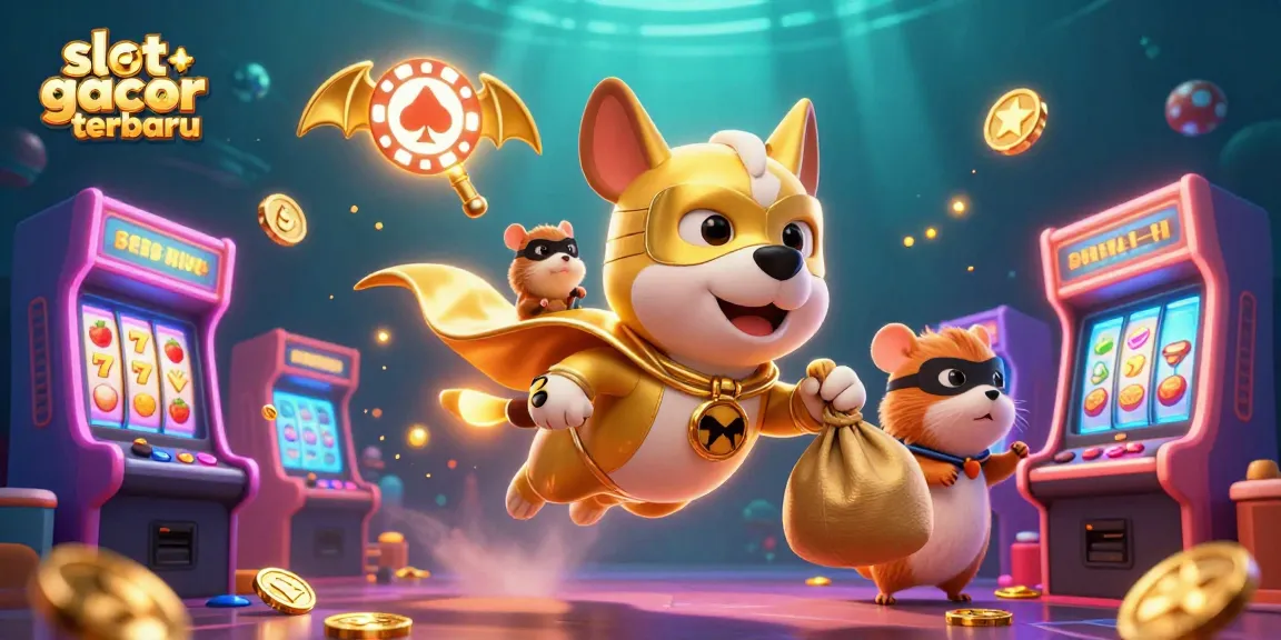Engage with slot gacor terbaru through a vibrant 3D casino scene featuring heroic characters and gaming elements.
