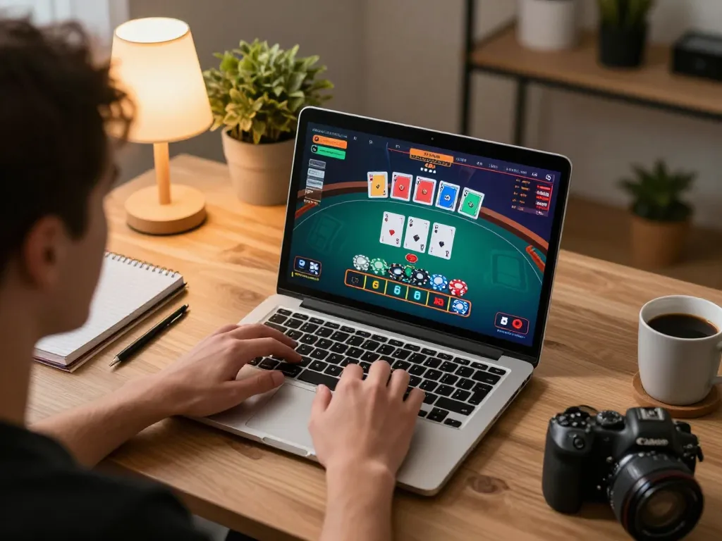 8kbet player strategizing during an online blackjack game, engaged in thrilling gameplay.