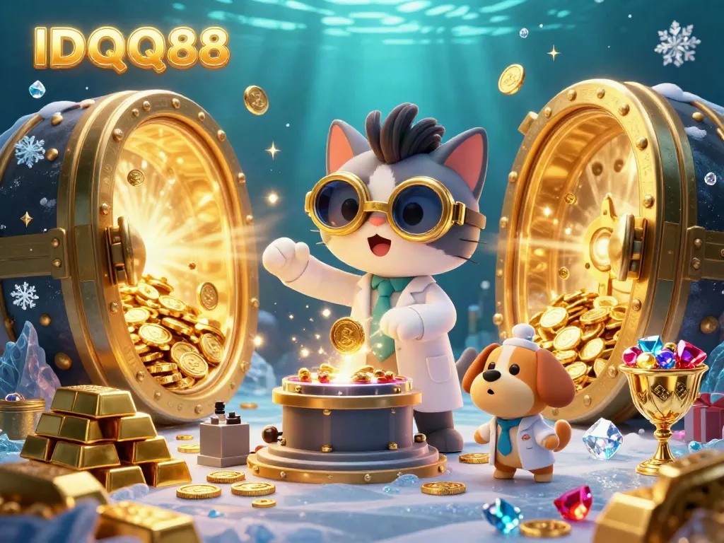 IDQQ88 showcases slot gaming excitement with gold and jewels in a vibrant casino scene.