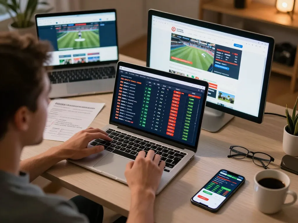Kèo nhà cái displayed on screen as a person engages in online sports betting at home