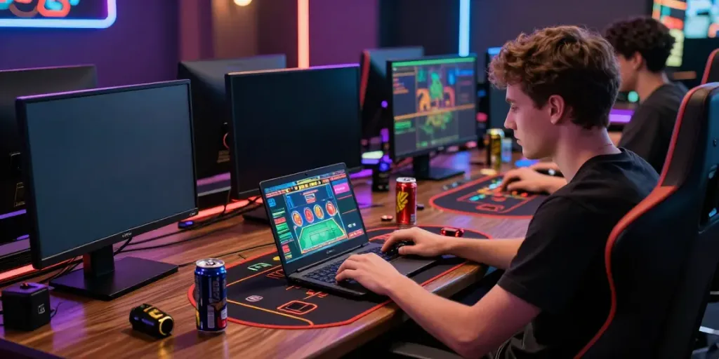 Exciting online gaming experience with sv88, vibrant digital casino atmosphere, player in action.