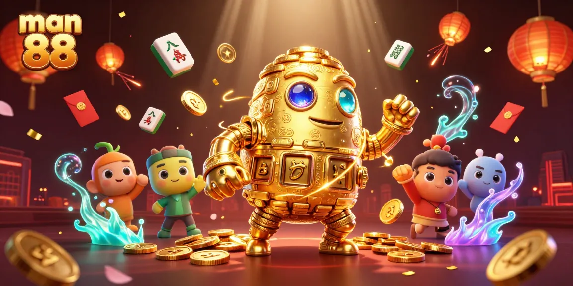 Spin the reels with man 88 as golden golem, festive elements, and casino magic unite!