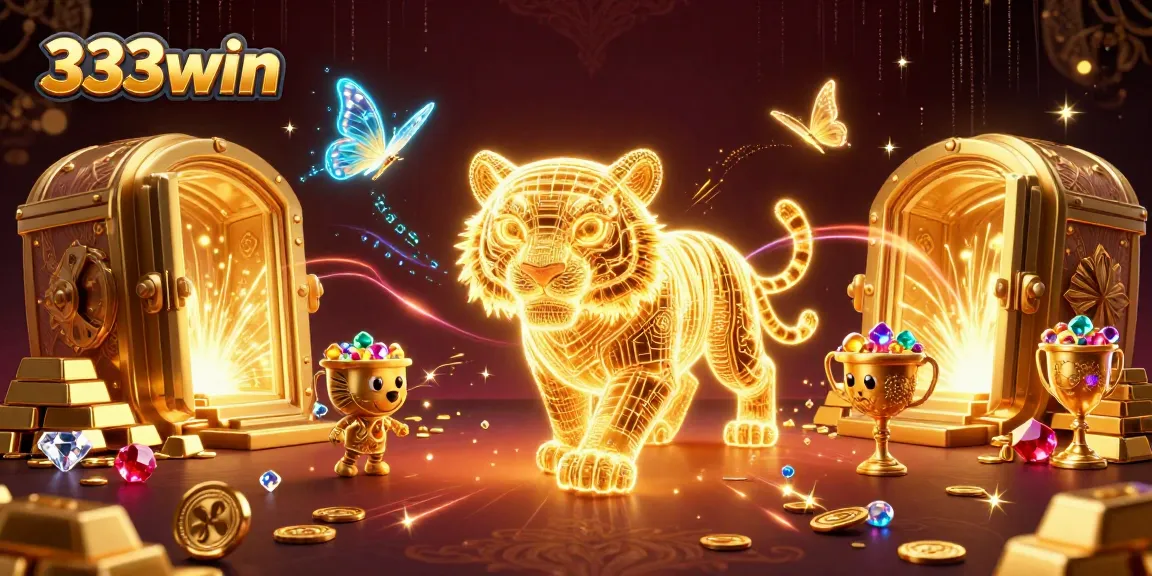 Engage with 333win as a golden tiger and holographic companions illuminate the digital casino scene.