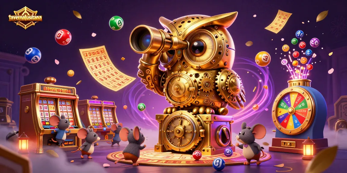 Engage with tavernalusitana as the massive clockwork owl surveys a vibrant casino scene filled with lively elements.