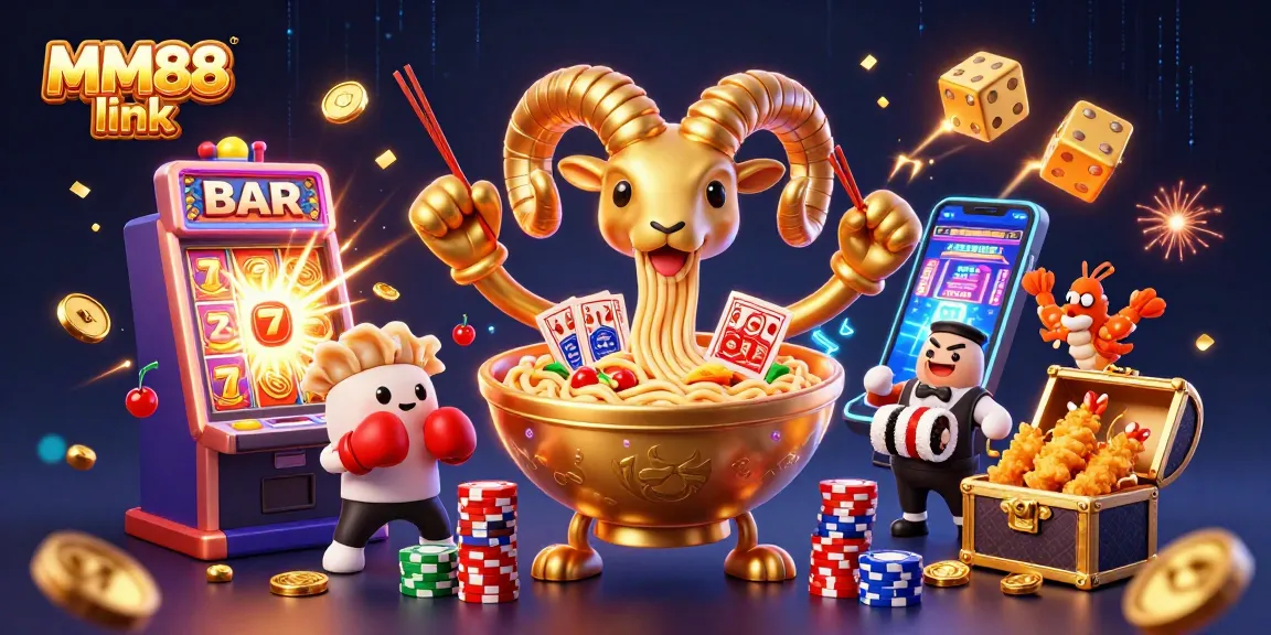 Engage with winning strategies at MM88 link in this vibrant casino illustration featuring dynamic game elements.