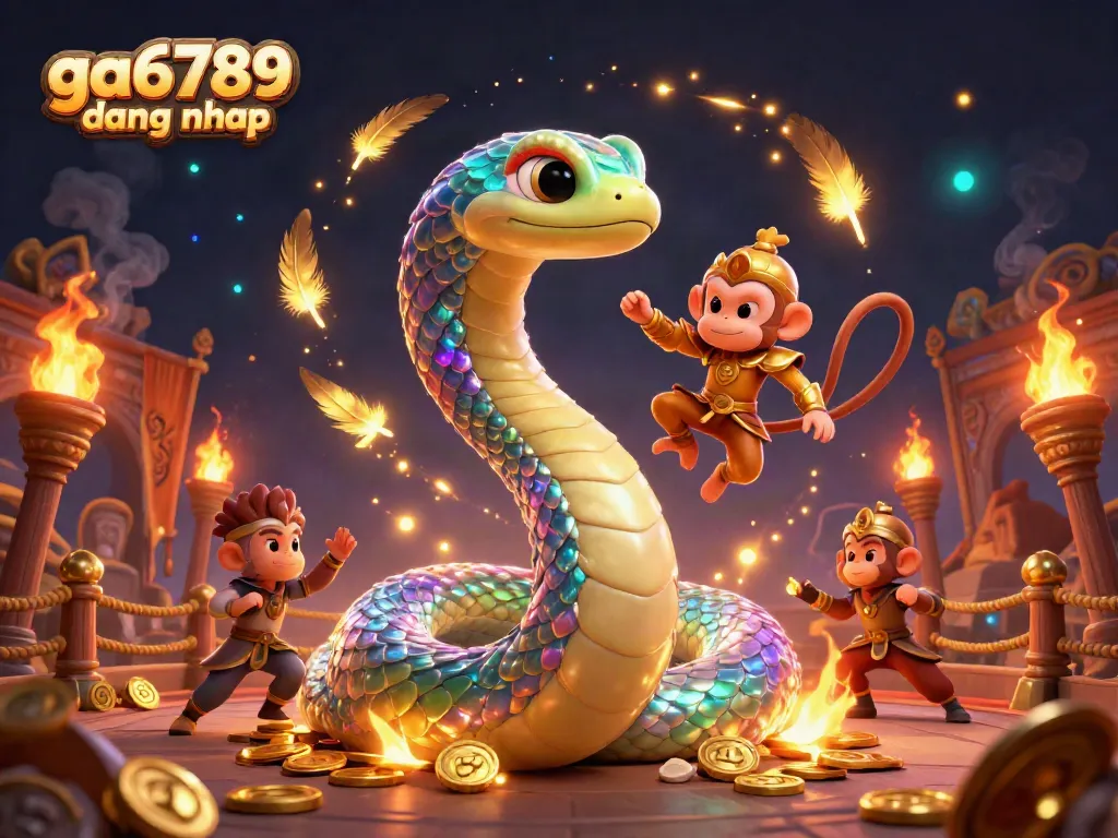 Experience the thrill with ga6789 dang nhap as the vibrant rainbow serpent coils around a golden pillar.