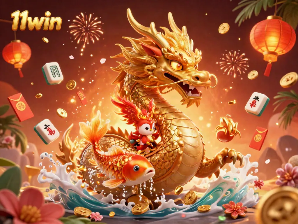 Experience thrilling gameplay at 11win with an enchanting dragon, phoenix, and koi fish.