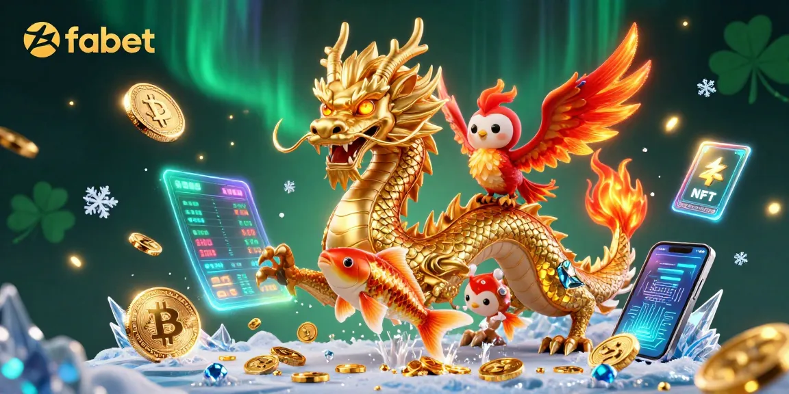 Engage in thrilling gameplay with fabet's vibrant casino scene featuring iconic characters and crypto elements.