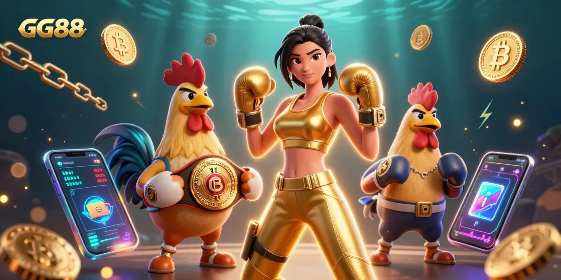 Win big at GG88 with a vibrant 3D scene featuring a champion woman and rooster