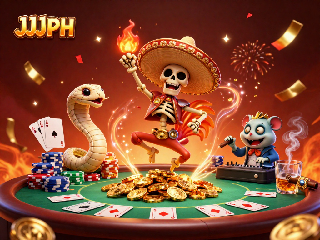 Engage with JJJPH through thrilling gaming adventures featuring vibrant characters and rich casino elements.