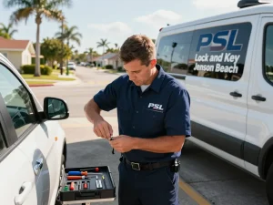 PSL Lock and Key Jensen Beach locksmith assisting customers with reliable service in a sunny coastal environment.