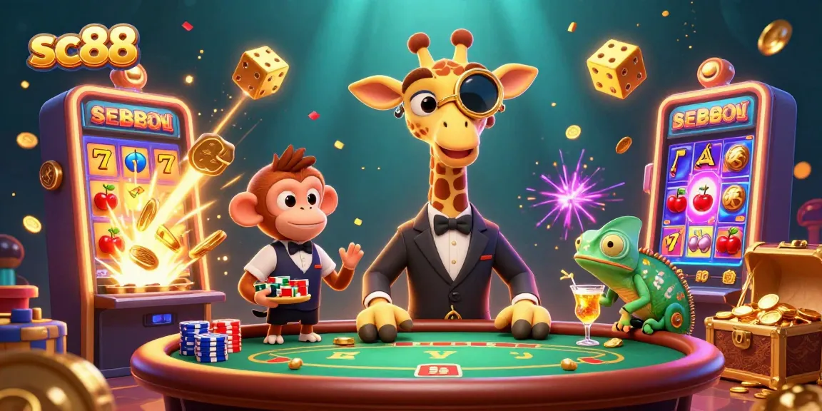 Engage in thrilling sc88 casino action with a high-roller giraffe, monkey valet, and chameleon bartender.