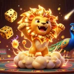 Experience thrilling wins at leo 88 with a vibrant casino scene featuring golden dice and a roaring sun lion.