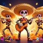 Engage in thrilling games at 888new with vibrant casino elements and lively mariachi band illustration.