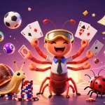 Place bets on kèo bóng đá while enjoying a lively casino illustration featuring a millipede dealer and exciting game elements.