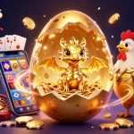 dabet2026 showcases a golden dragon within a nest of chips, representing exciting gambling experiences.