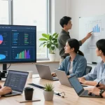 Dynamic team utilizing IT support for small business solutions in a modern office setup.