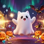 Interact with ghost cat and vampire bat at myhm88's haunted casino adventure.