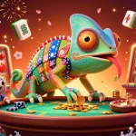 Experience the thrill of five88 with a colorful chameleon 'casino owner' amidst vibrant gaming elements.
