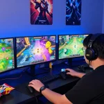 Exciting gameplay of ROKOK88 link challenges depicted in a vibrant gaming room.