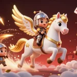 Engage in kèo nhà cái with a celestial horse, knight, and dynamic casino elements for a thrilling scene.