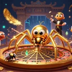 Tài xỉu go88 features a spider dealer spinning a roulette-shaped web as players engage in bets.