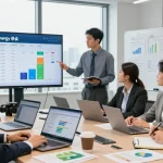 Business professionals comparing big six energy suppliers in a modern office setting