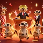 Experience the thrill of luong son at a fantasy casino with meerkats engaging in vibrant games and treasure.