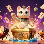 Experience thrilling gaming dynamics at zaobao featuring a mummy cat and a scarab beetle in a vibrant casino.