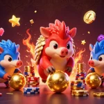 U888 pangolins competing with casino chips and arcade machines in a vibrant gaming scene
