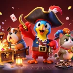 Engage with fly88's action-packed 3D scene featuring pirate-themed characters amidst treasure and game elements.