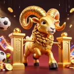 Experience excitement at xx88 tv with a golden ram symbolizing wealth charging through a dynamic sports-themed scene.