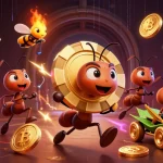 Play the sunwin apk with a vibrant scene of ants heisting a giant poker chip in crypto style