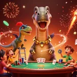 Experience the excitement of Sun Win with a vibrant casino scene featuring playful dinosaurs.