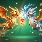 Engage in thrilling bets at Hay88 with dragons amidst crypto symbols and casino icons.