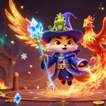 Experience slot gacor excitement with a magical wizard fox, a phoenix, and golden game elements.
