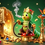 Engage in VIP66's vibrant casino world with a hookah-master caterpillar amid gold treasures.