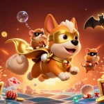 Experience the link qs88 adventure with a superhero dog and hamster amidst casino treasures, dynamic and exciting.