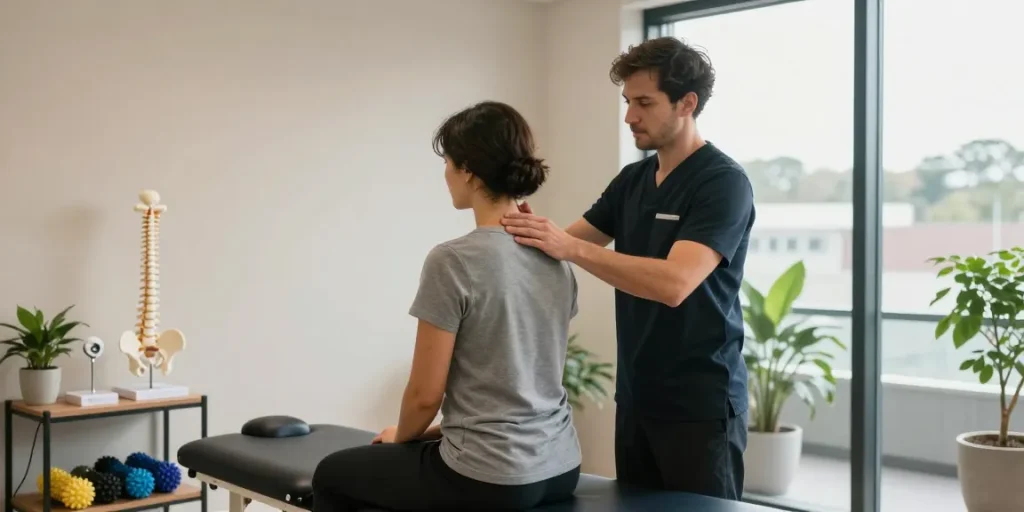 Sydney chiropractic session with a professional chiropractor adjusting a patient's neck in a calming office environment